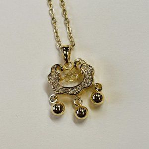 Gold 2 ct Zircon Longevity Lock with Round Cut Floater Pendant Necklace